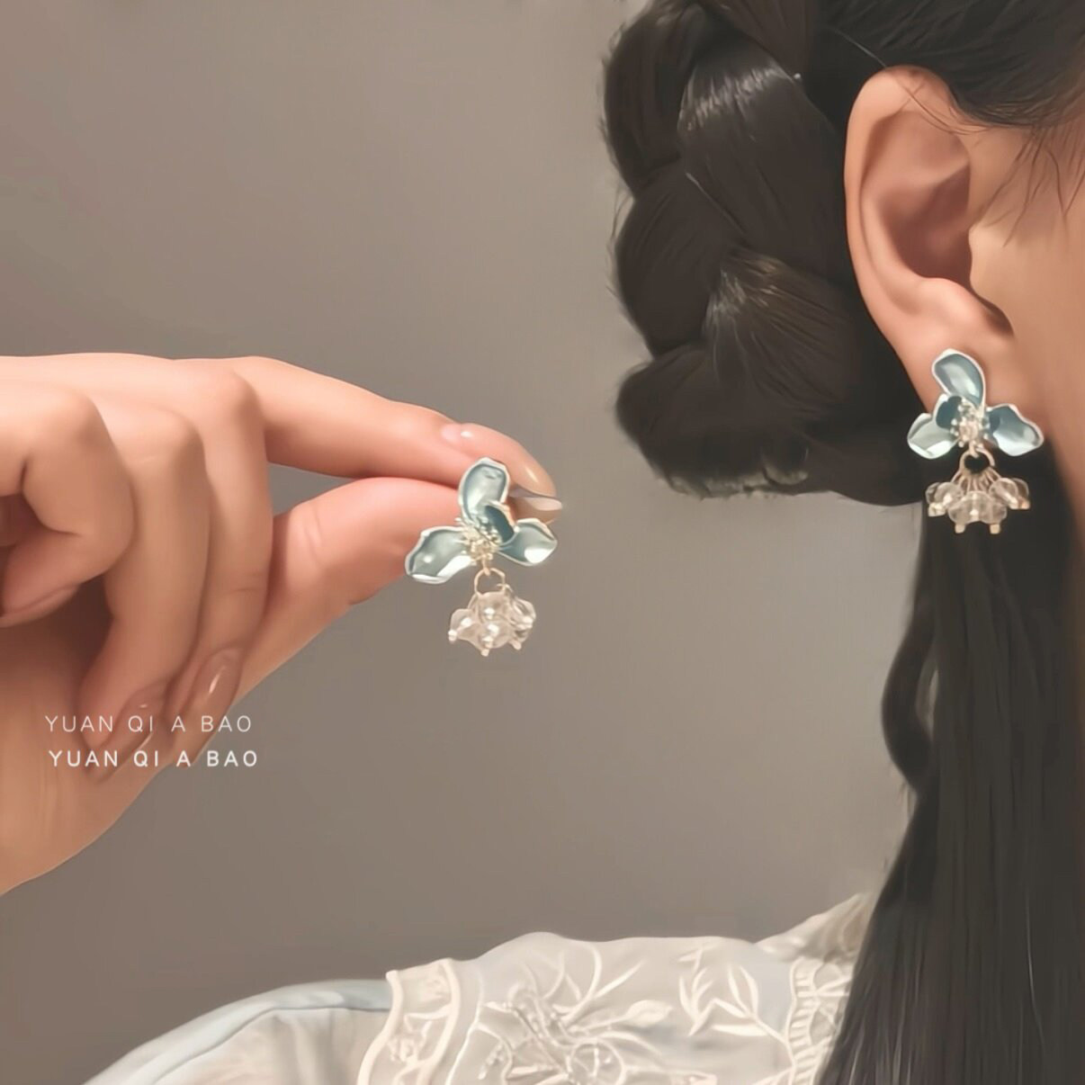 「滴釉蓝花」耳钉新中式国风耳环女古风蓝色花朵独特漂亮配饰品