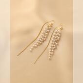 纯银耳线珍珠女小众特别高级感串珠耳饰时尚 气质女神范长款 耳环