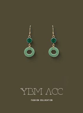 「环环」甜美小清新绿色耳钩平安扣新中式耳环2025年新款超火爆款