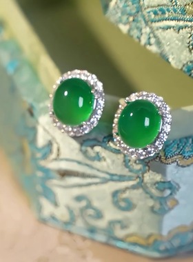 「祖母绿」耳夹耳钉无耳洞新中式耳饰绿色鸽子蛋女复古小众耳环