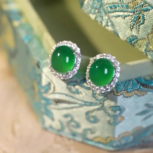 「祖母绿」耳夹耳钉无耳洞新中式耳饰绿色鸽子蛋女复古小众耳环