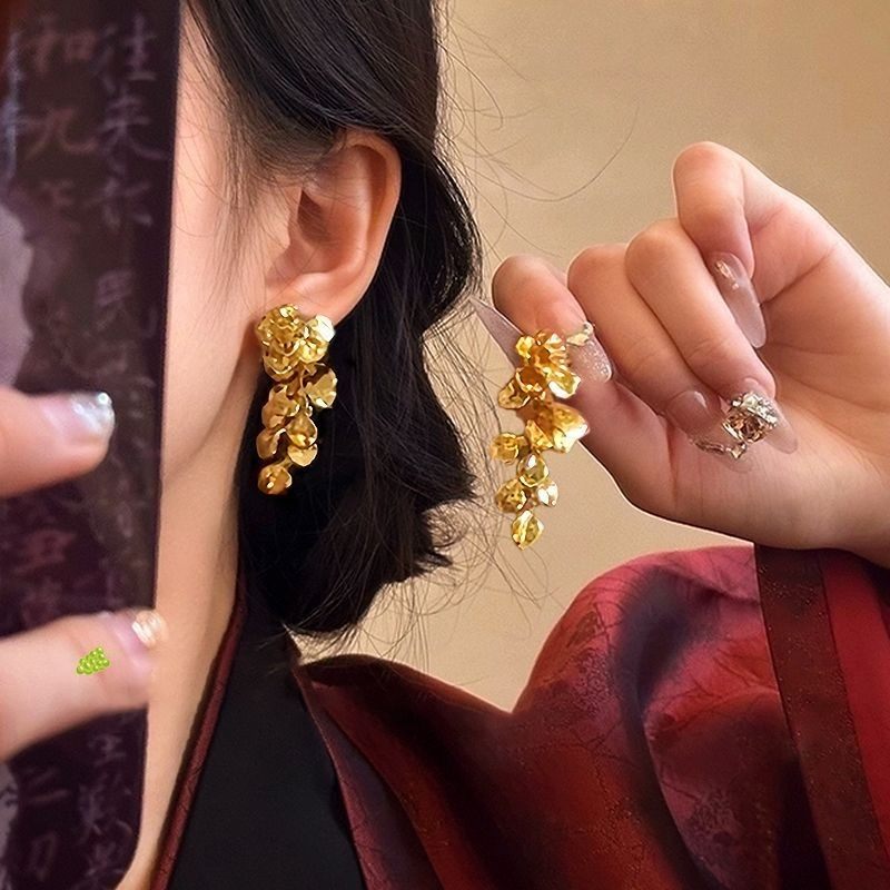 「鎏金碎叶」纯银耳钉新中式国风金色花朵流苏耳环女轻奢复古耳饰,饰品/流行首饰/时尚饰品新,耳环,淘宝优惠券,粉丝福利购,淘宝优惠卷