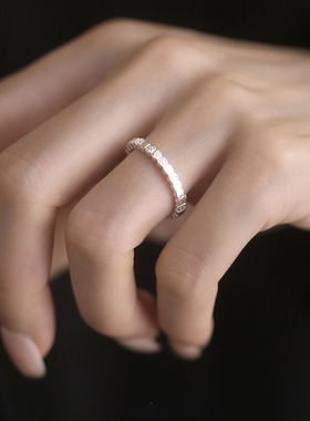 细圈戒指方块肌理闪钻指环女小众