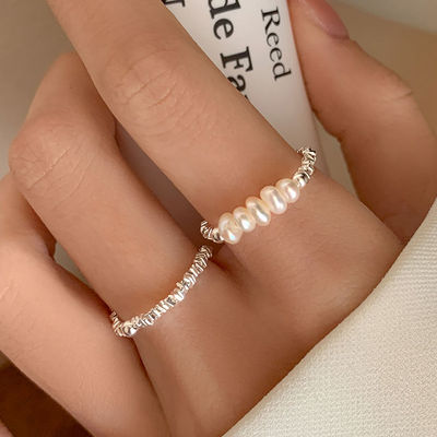 小众设计珍珠星星素圈情侣款指环