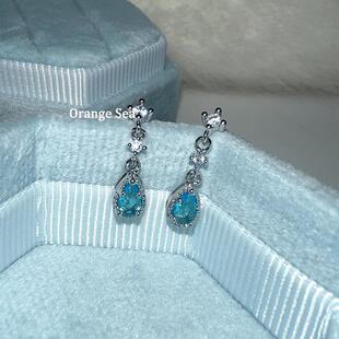 「瓦尔登湖」精致锆石耳钉小众小巧法式高级感气质水滴耳环百搭