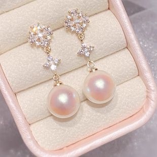 「花雪」耳夹纯银耳钉无耳洞珍珠方圆脸显脸小耳环耳饰女复古简约