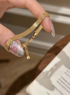 复古轻奢中古编织手链女金色表带