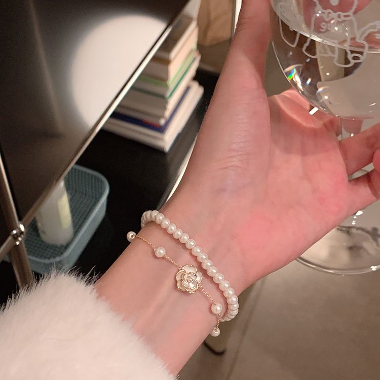 新款秋冬珍珠山茶花双层手链女
