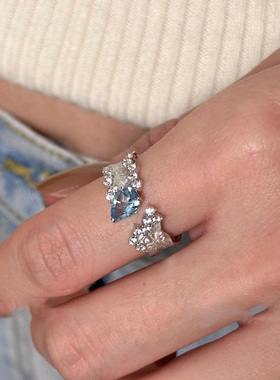 中古宫廷风琉璃蓝水滴戒指