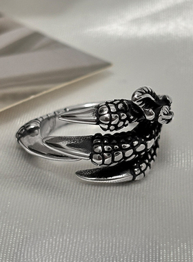 个性复古龙爪开口戒指精工浮雕