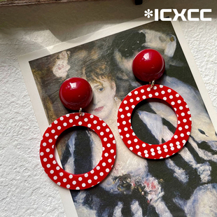 耳夹无耳洞耳钉港风夸张复古耳环俏皮少女红色波点圈圈小众高级