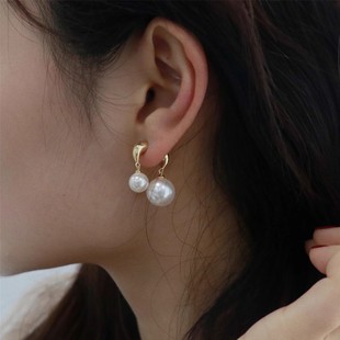 「大珠小珠」纯银耳钉镀金两戴式珍珠耳环复古气质女个性设计感