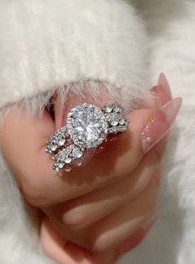 高级感满钻锆石开口戒指女