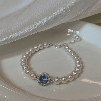 法式高级感海蓝水晶珍珠手链女