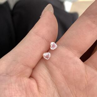 纯银耳钉925银针迷你粉锆爱心女小巧精致耳环秀气养耳洞ins耳饰