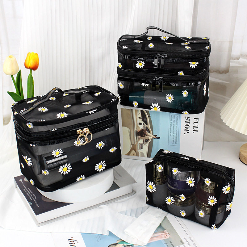 跨境小雏菊网纱化妆包爆款女士手提洗漱包高颜值化妆包收纳袋,收纳整理,化妆箱/盒,淘宝优惠券,粉丝福利购,淘宝优惠卷