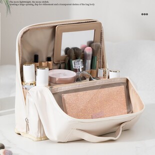 化妆包女大容量可挂行李箱带镜子pu防水耐磨笔袋化妆女包收纳包包