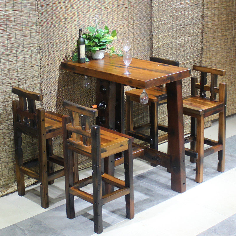 实木吧台桌家用客厅隔断小玄关酒吧台老船木阳台靠墙高脚桌椅组合