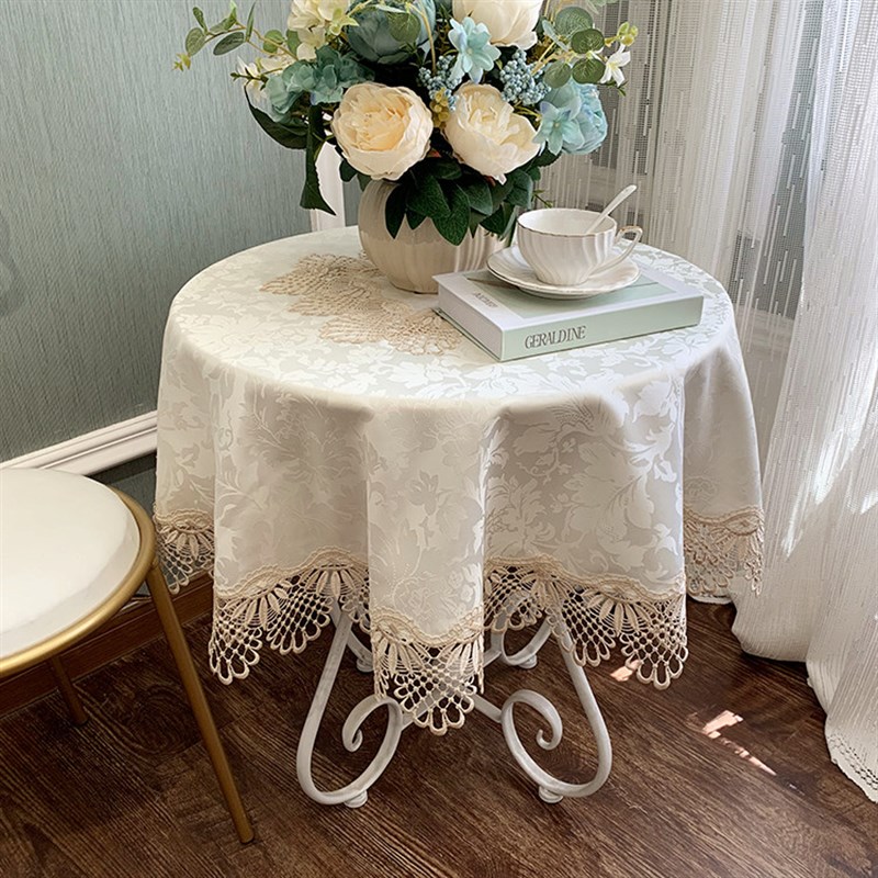 欧式圆桌桌布布艺圆形餐桌布大圆桌家用小圆桌蕾丝正方形简约台布