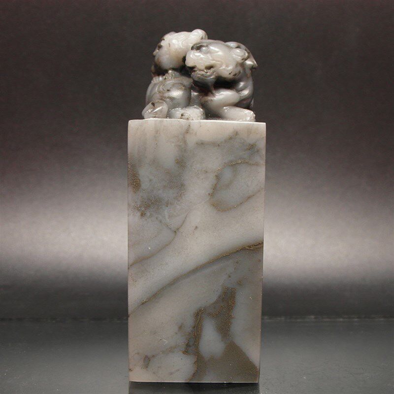 巴林石牛角冻石瑞兽雕钮印章篆刻石料33*33*91mm