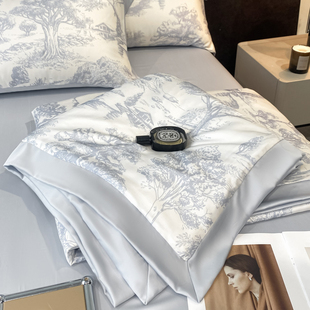 夏季 可机洗空调被丝滑裸睡双人薄被子 凉感冰丝夏凉被四件套床笠款