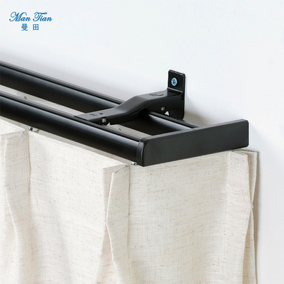 曼田窗帘轨道黑色铝合金窗帘杆直轨可弯曲飘窗滑道顶装导轨单双侧