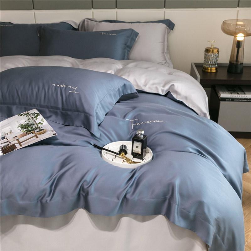 简约纯色80支兰精天丝凉爽四件套春夏裸睡丝滑床单被套床上用品