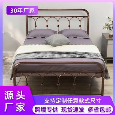 现代简约家用铁架床公寓民宿铁艺床双人钢木床1.5米双人床跨境