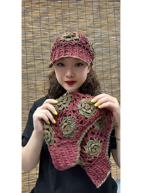 新款时尚手工网红鸭舌帽复古镂空美人尖包头透气百搭女士帽子白发