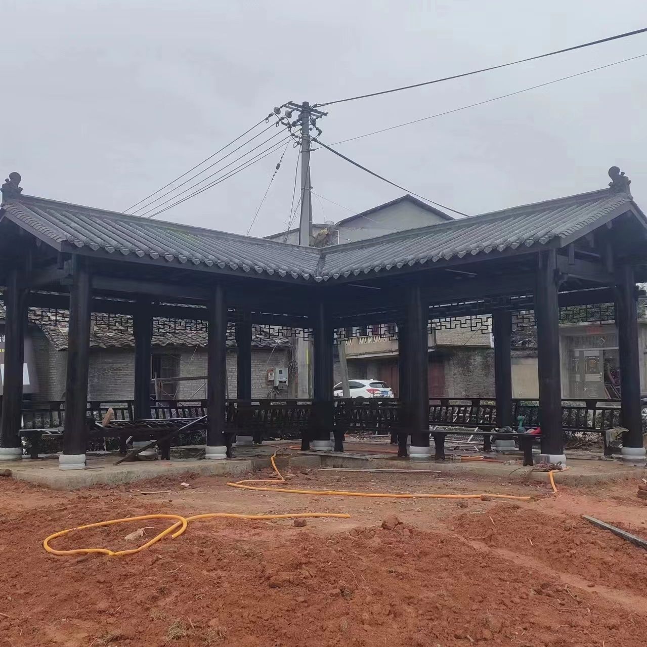 户外凉亭庭院实木菠萝格防腐木四角六角凉亭别墅乡村建设木制凉亭