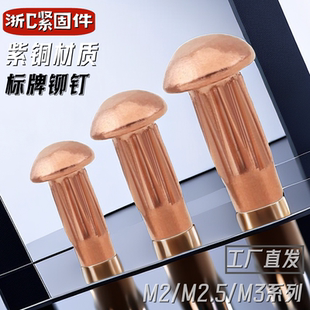 紫铜标牌铆钉GB827铭牌滚花柳钉广告牌M2M2.5M3圆头实心敲击 1斤