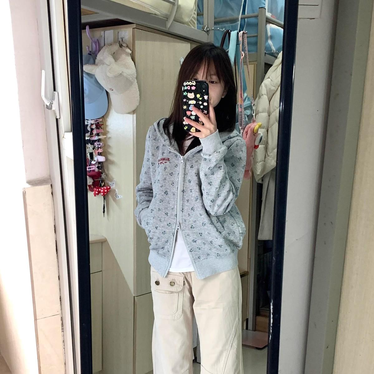 高货速发2025年开春穿搭新款外套女款春秋季美式连帽外搭卫衣灰色