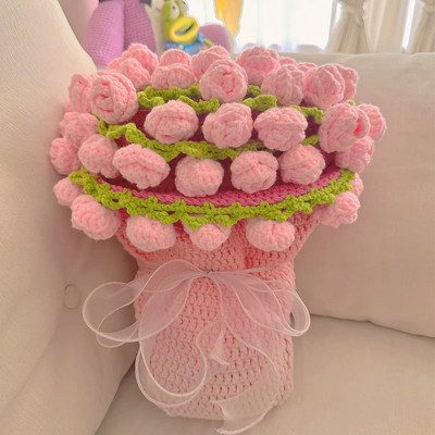 渐变色玫瑰花束毯材料手工diy编织毛线花束毯子自制材料包送闺蜜