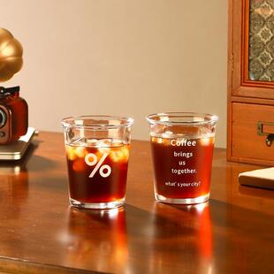 ins风玻璃咖啡杯法文字母美式杯子百分号家用水杯可爱小众高级感