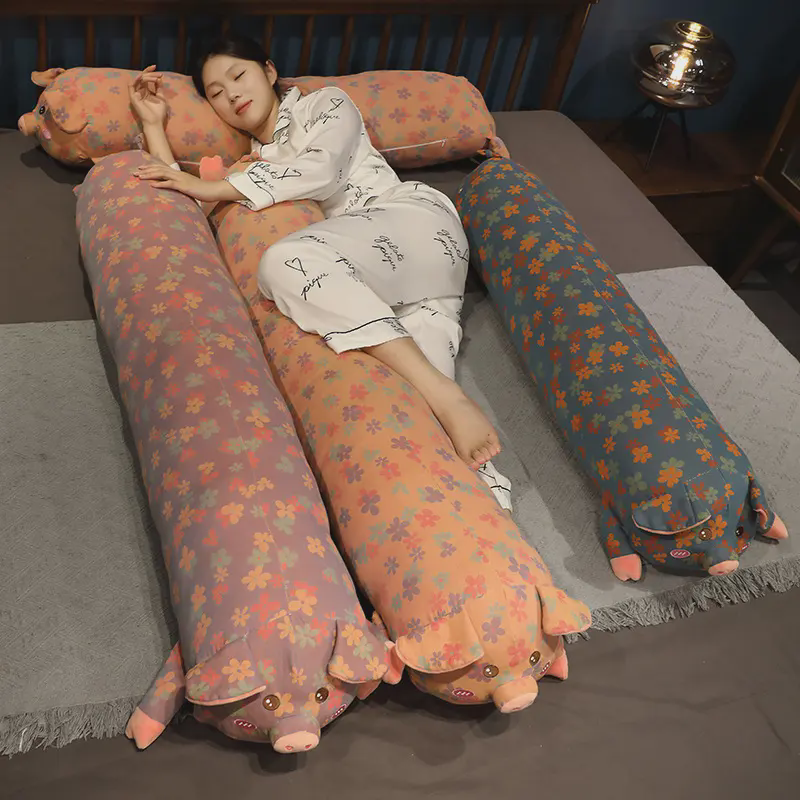 长条夹腿睡眠抱枕三层纱猪猪抱枕花布猪公仔毛绒玩具睡觉玩偶女生
