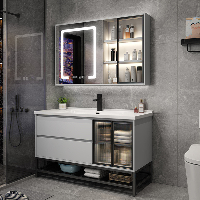 轻奢现代简约浴室柜组合陶瓷一体盆洗手洗脸池镜卫生间洗漱台盆套