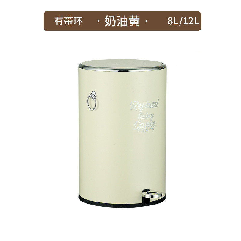 厂家新款圆形平盖垃圾桶不锈钢双层家用厨房耐腐蚀脚踩垃圾桶批发