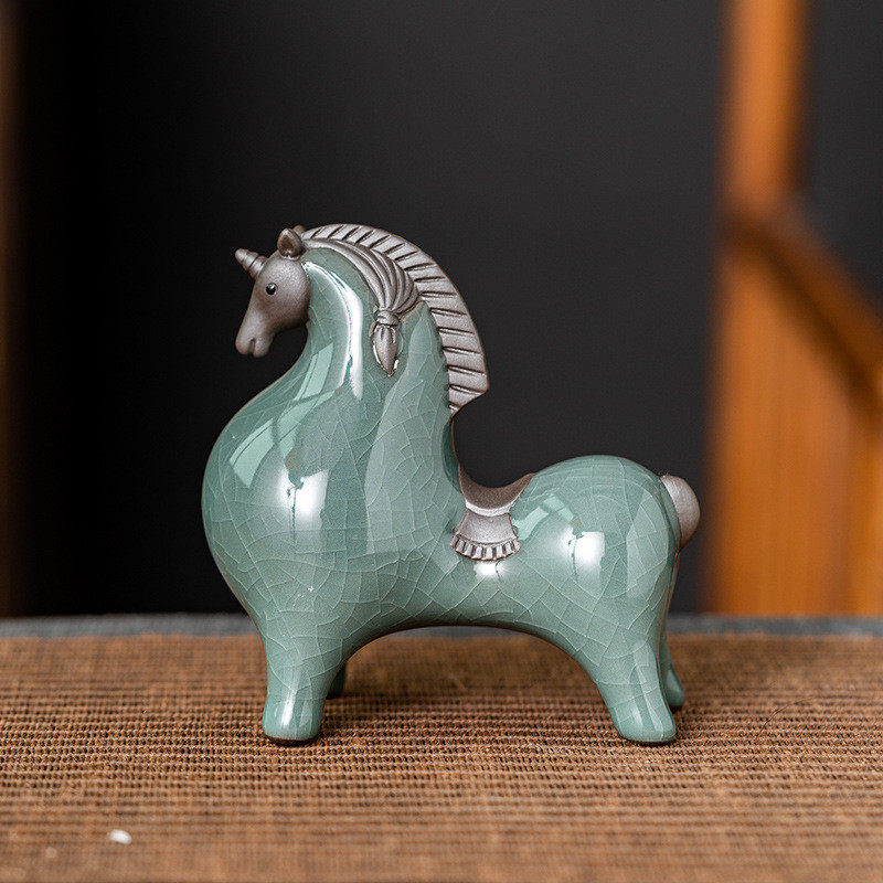 办公桌唐马陶瓷小摆件哥窑开片生肖马招财创意客厅复古玄关装饰品,家居饰品,装饰摆件,淘宝优惠券,粉丝福利购,淘宝优惠卷
