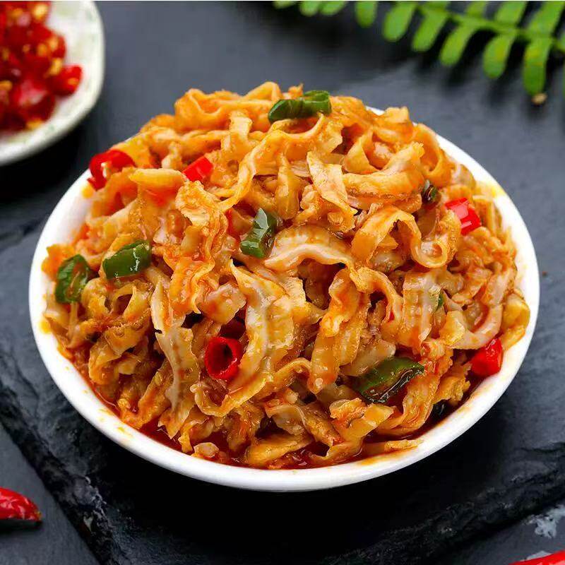 新货1000g香辣扇贝唇即食麻辣裙边小海鲜熟食罐装零食下饭菜速食1