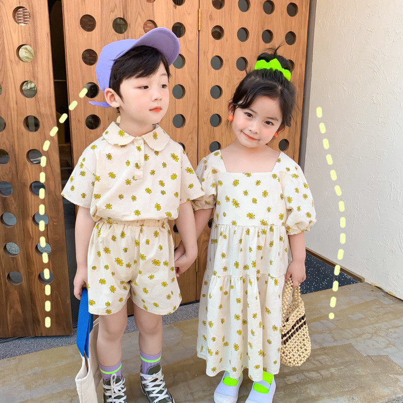 2025新款韩国夏季龙凤胎兄妹装套装儿童姐弟装韩版男洋气夏装