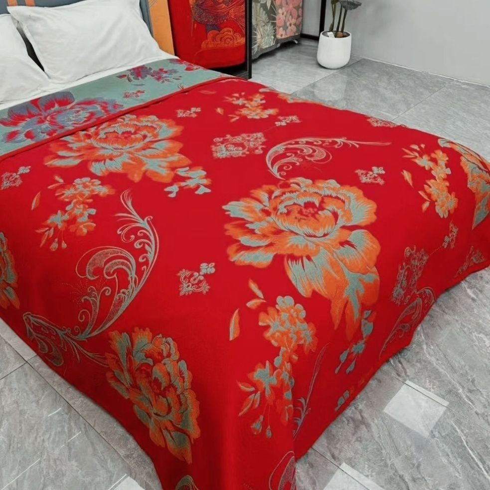 结婚大红床盖 纯棉纱布毛巾被床单盖毯柔软亲肤家用回礼可机洗,床上用品,床盖,淘宝优惠券,粉丝福利购,淘宝优惠卷