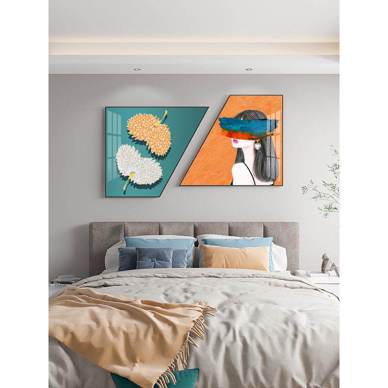 梯形卧室床头装饰画现代简约人物房间背景墙挂画轻奢墙面壁画组合