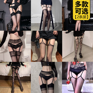 防勾丝过膝长筒袜情调蕾丝内衣 性感纯欲吊带袜黑丝一体丝袜女薄款