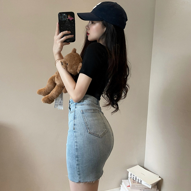 牛仔包臀裙紧身半身裙女夏季2024新款性感高腰弹力显瘦辣妹短裙子