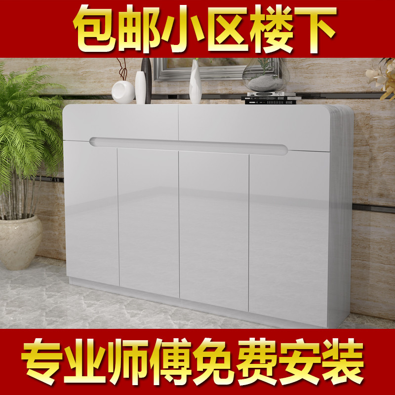 鞋柜  超薄白色现代简约门厅鞋架大容量烤漆欧式实木田园玄关