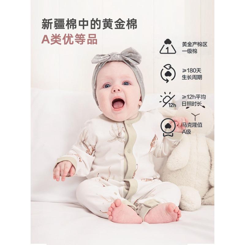 新生婴儿衣服纯棉连体衣初生男女宝可爱哈衣长袖中开可爱印花爬服