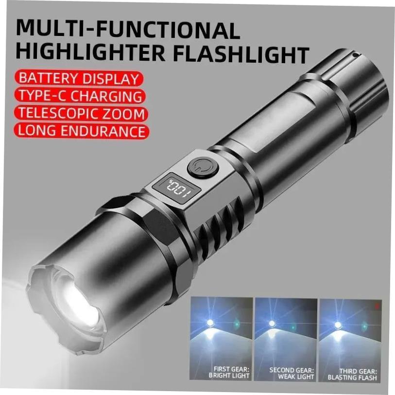 High Power XHP100 Led Flashlight Rechargeable Retractable Fl
