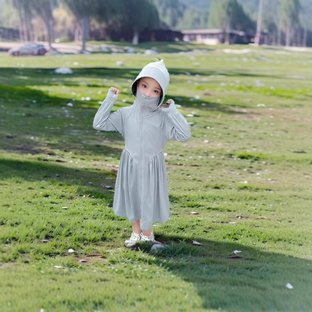 女童防晒衣夏季2025新款冰丝儿童轻薄外套透气长款宝宝空调服洋气