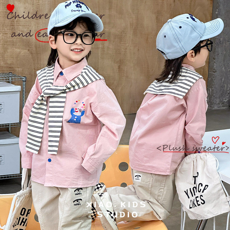 牛奶草莓粉~儿童韩系粉色衬衫配披肩男童春装薄衬衣宝宝,童装/婴儿装/亲子装,衬衫,淘宝优惠券,粉丝福利购,淘宝优惠卷