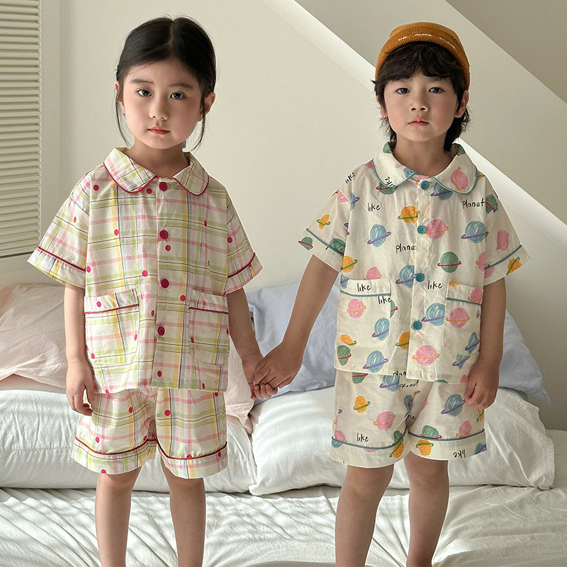 儿童睡衣夏季薄款2025新款男童纯棉a类宝宝短袖裤套装女童家居服